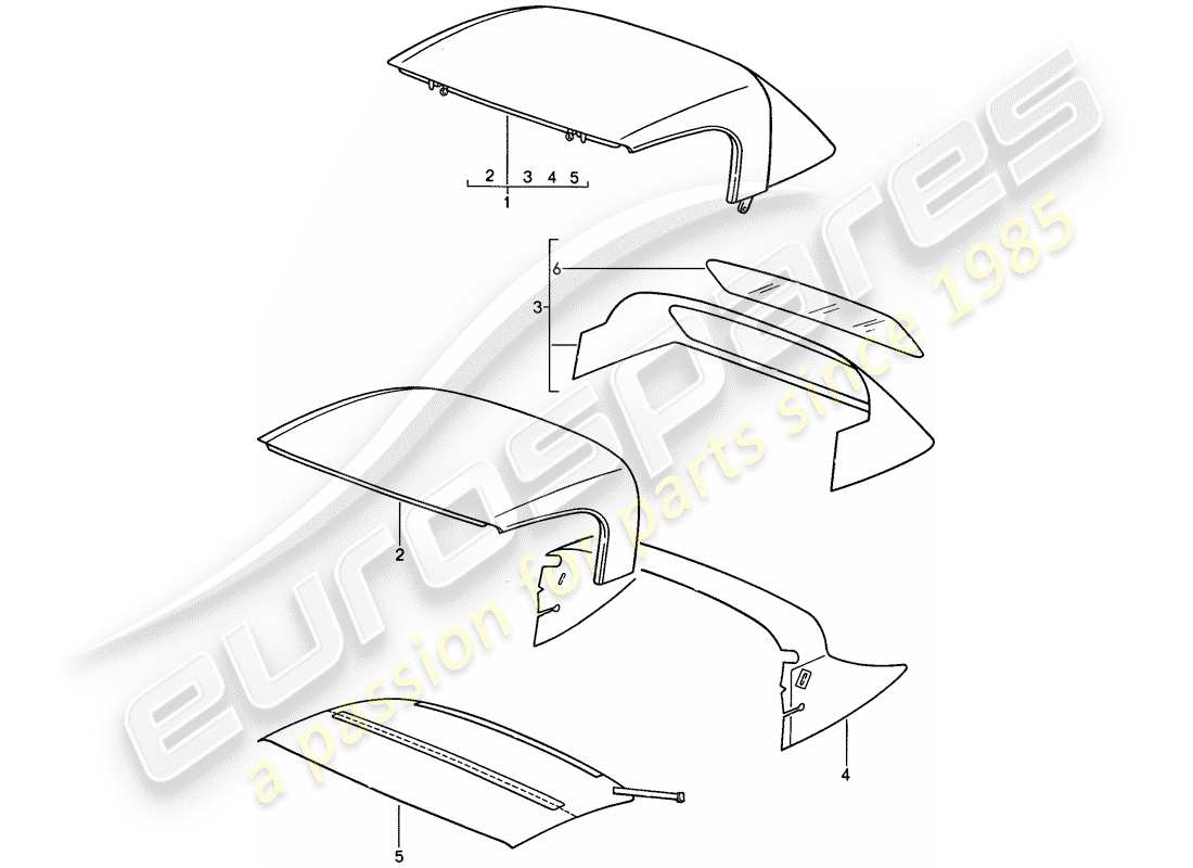 porsche 1992 (968) convertible top - convertible top covering parts diagram
