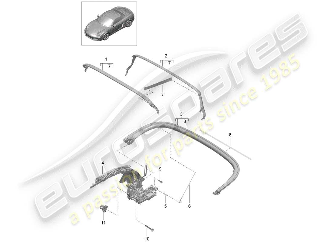 porsche 2013 (981 boxster) top frame parts diagram