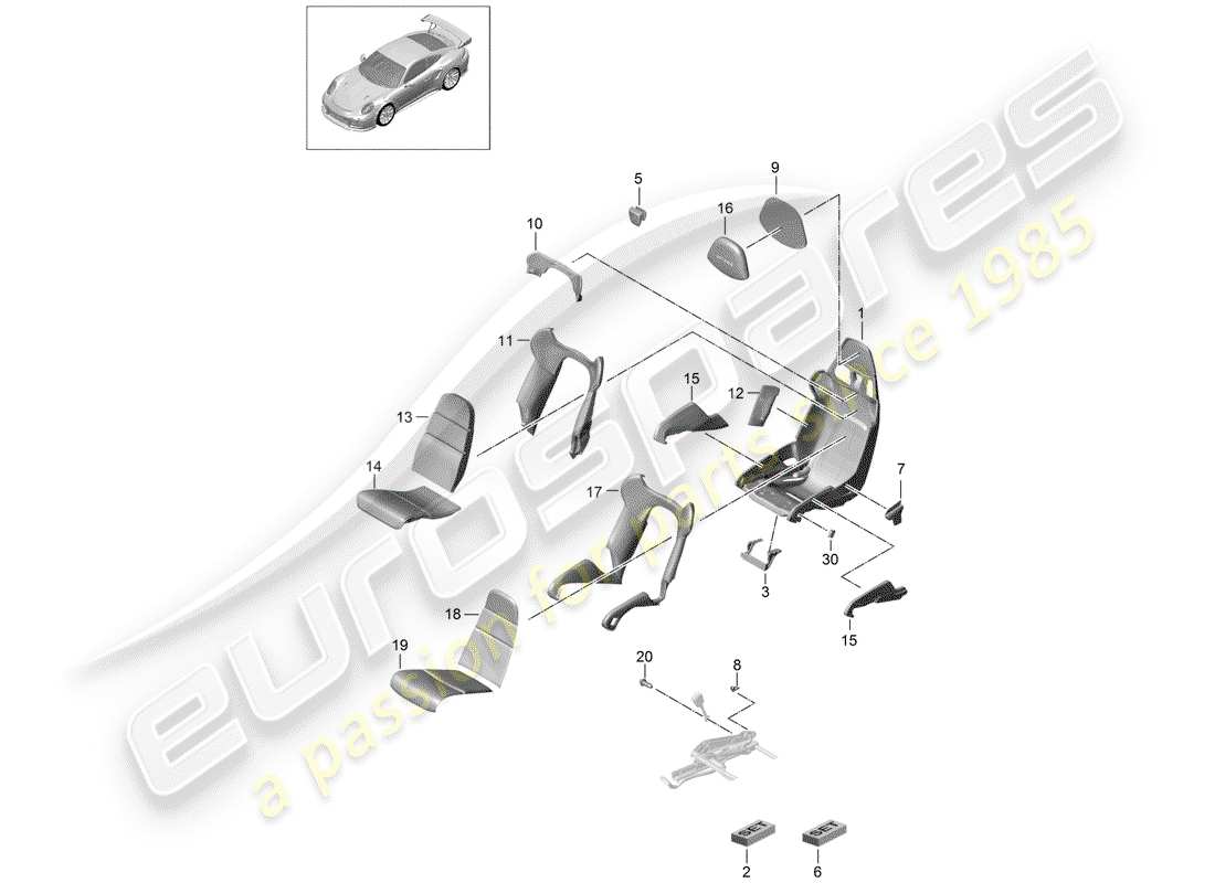 porsche 2014 (991-1 turbo) seat part diagram
