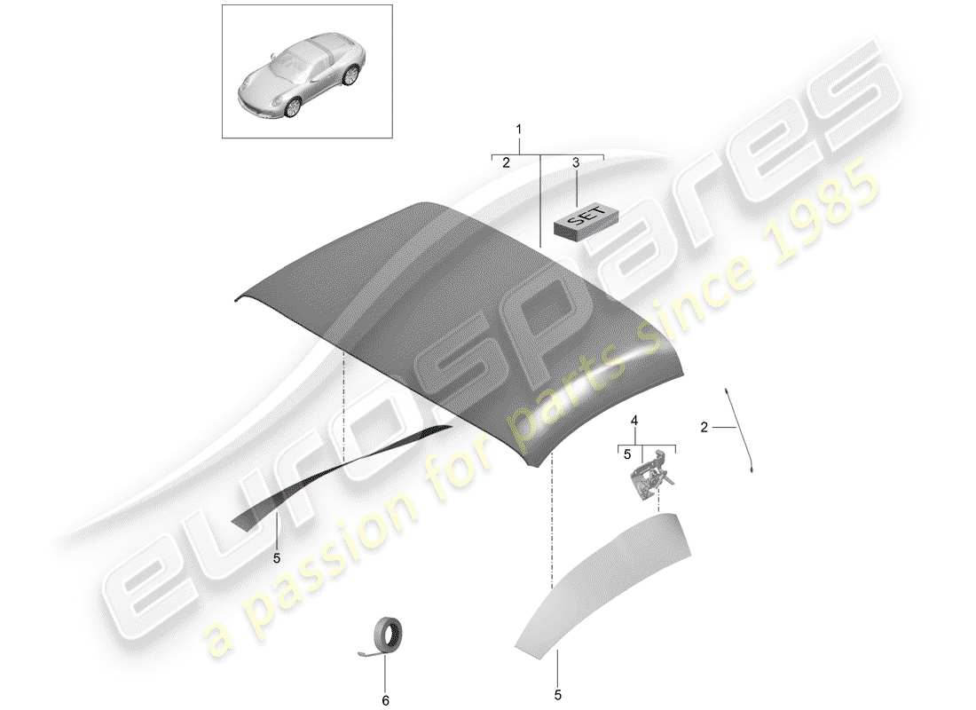porsche 991 gen. 2 (2017) convertible top covering part diagram