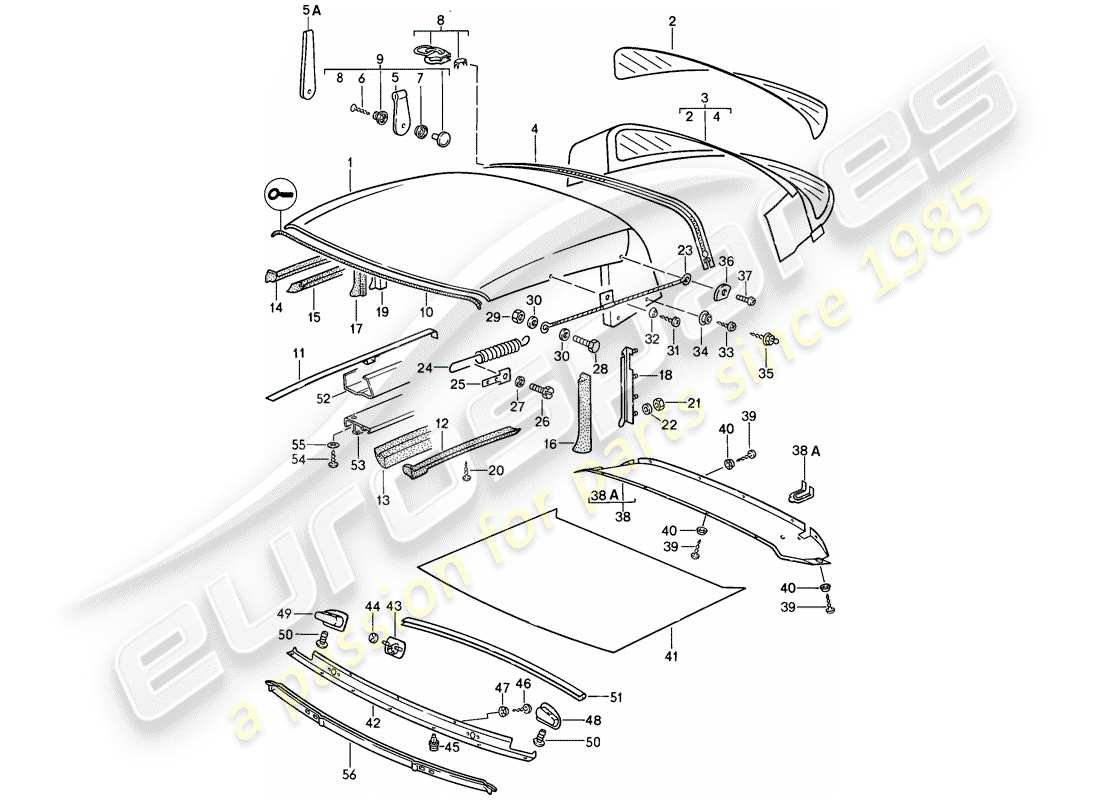porsche 1985 (911) convertible top - seal strip - single parts part diagram