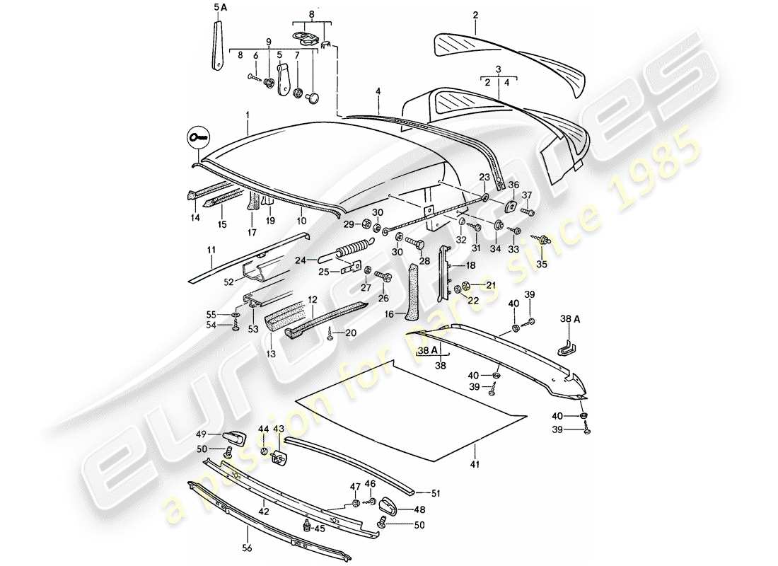 porsche 911 (1985) convertible top - seal strip - single parts part diagram