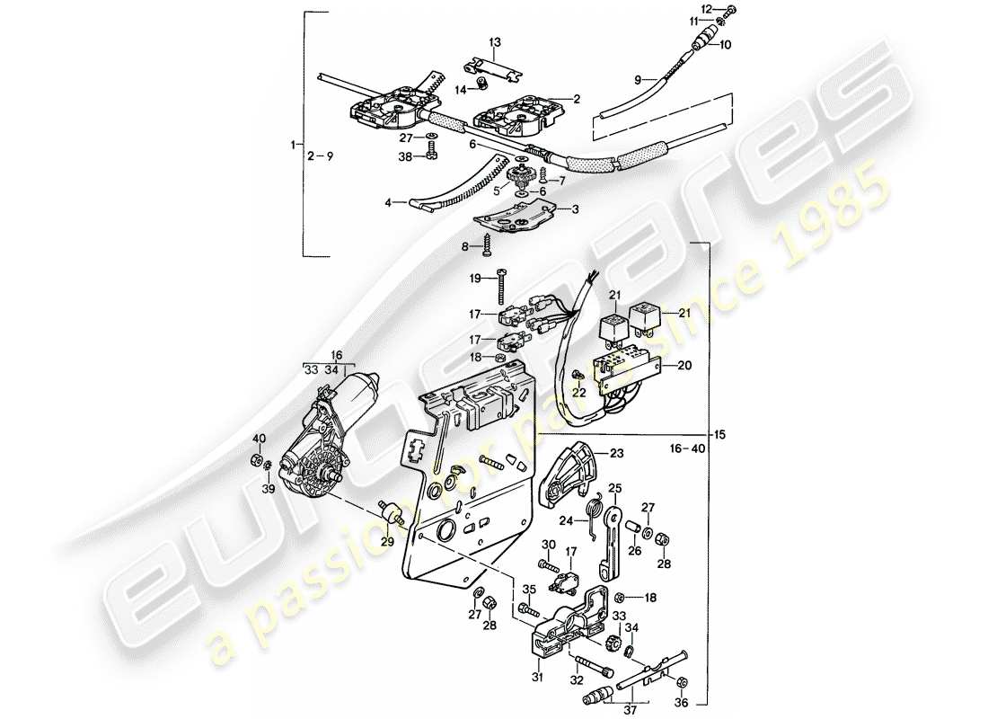 porsche 1986 (924s) lifting roof - driving mechanism - f 92-gn402 705>> part diagram