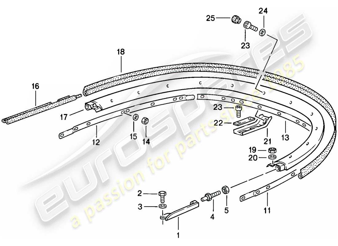 porsche 1985 (911) convertible top - bracket - single parts part diagram