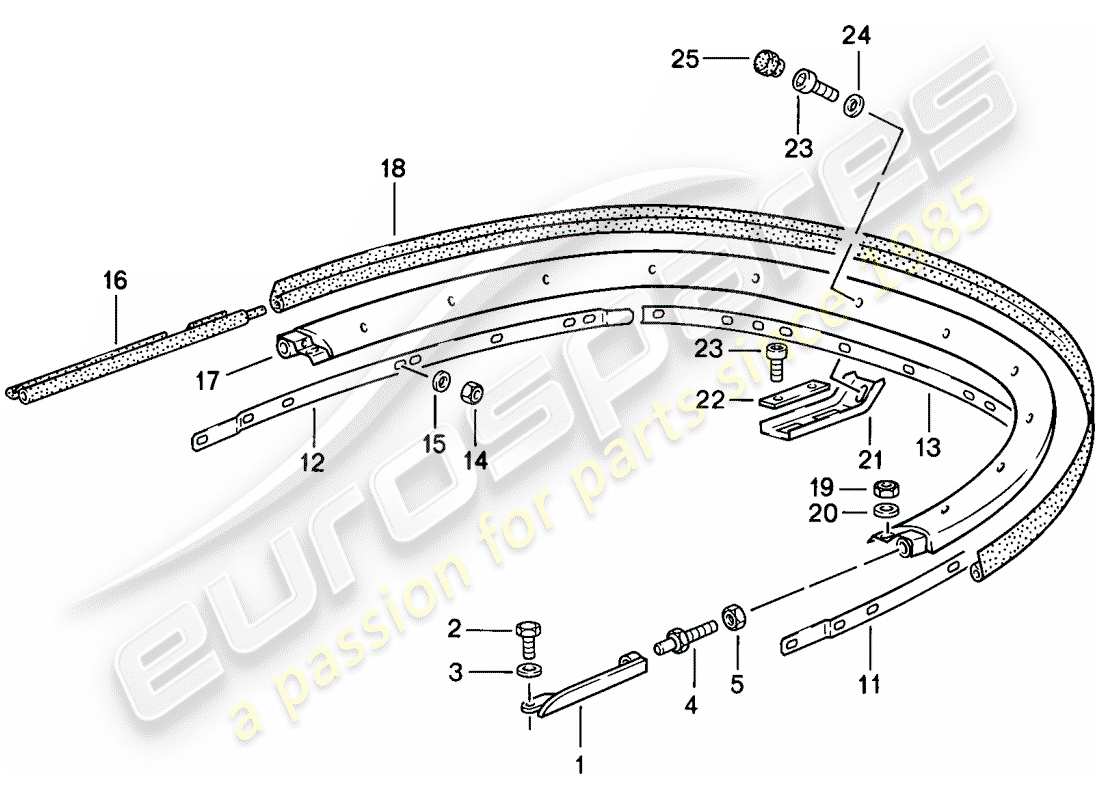 porsche 911 (1985) convertible top - bracket - single parts part diagram