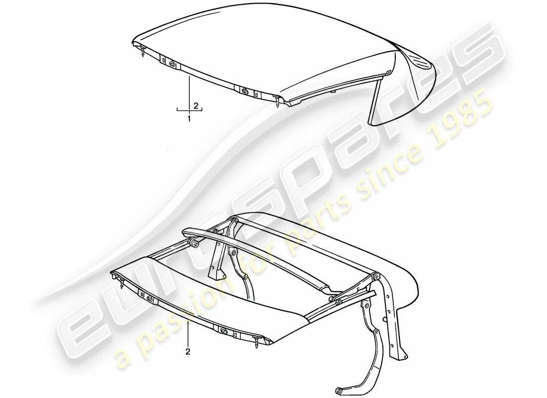 porsche 1989 (911) convertible top - top frame - manually adjustable part diagram