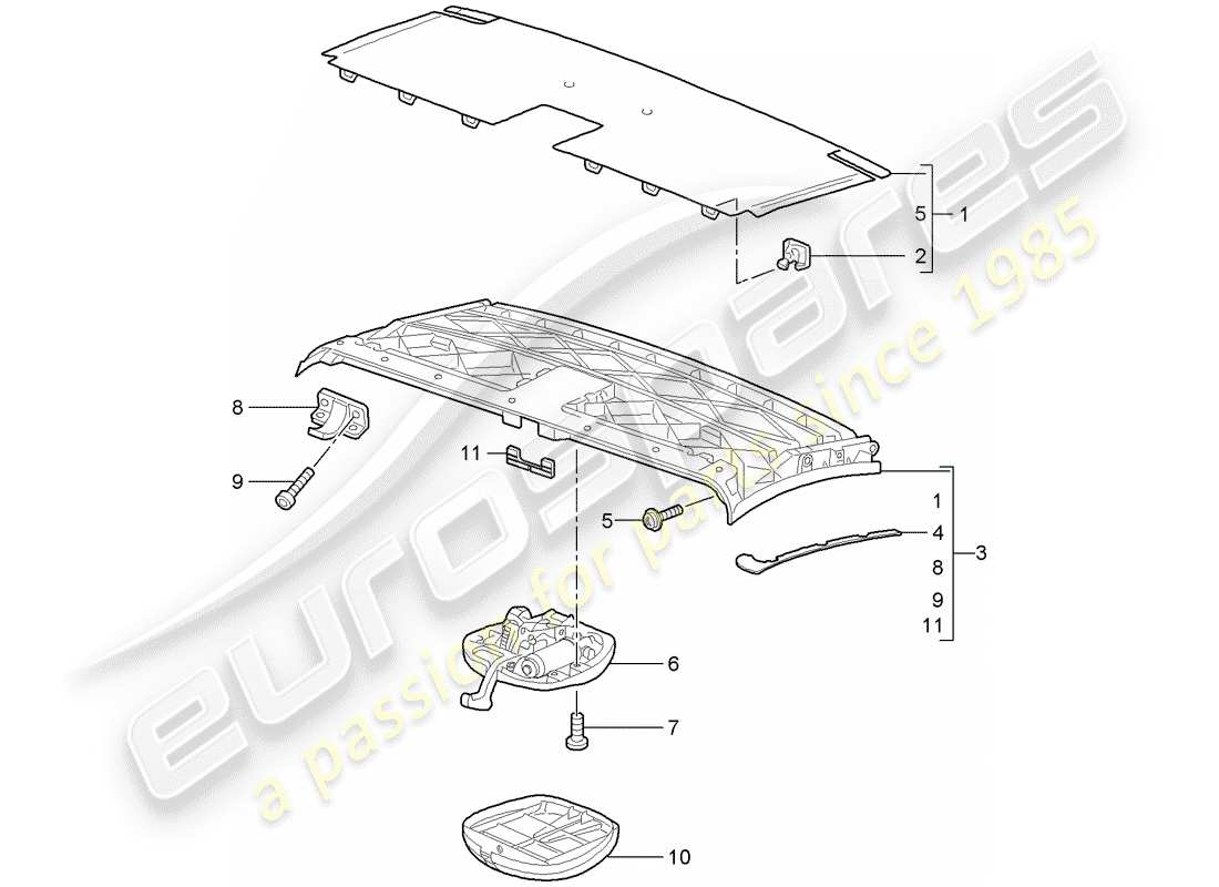 porsche 2006 (997-1) top frame part diagram