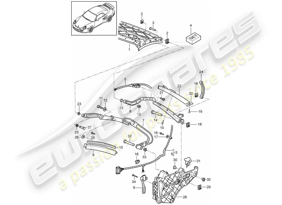 porsche 2013 (997-2 turbo / gt2 rs) top frame parts diagram