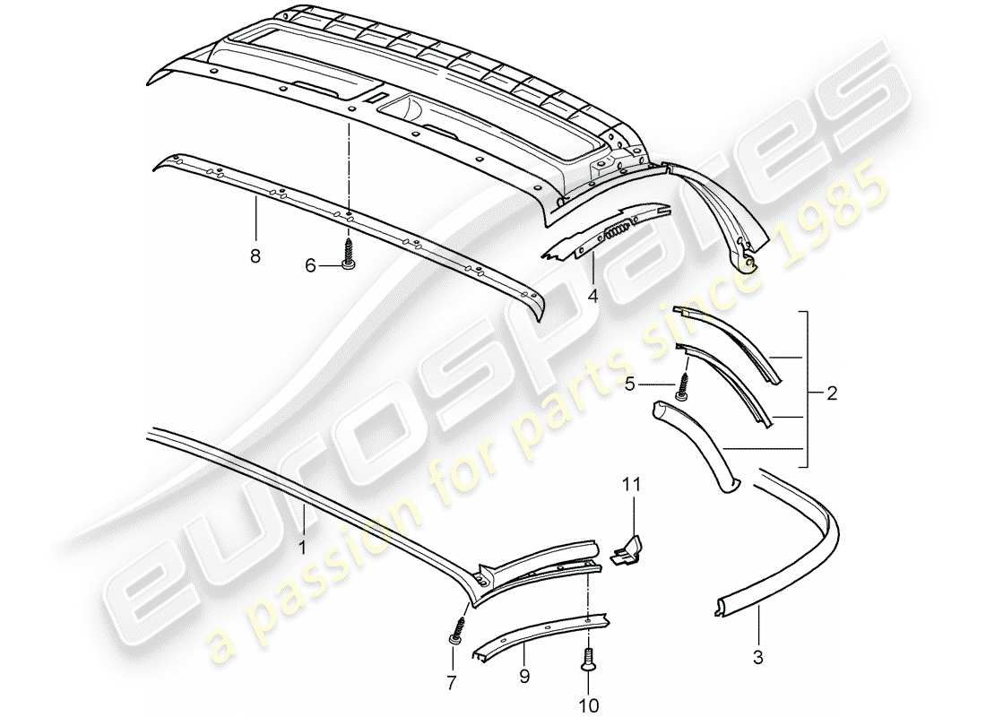 porsche 2007 (987 boxster) convertible top part diagram