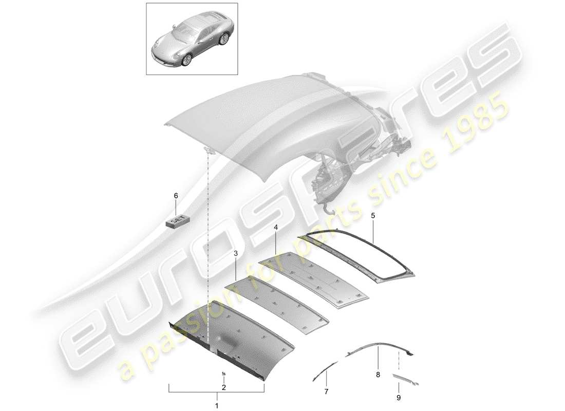 porsche 2020 (991-2) headliner part diagram