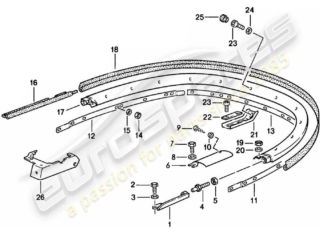 porsche 1983 (911) convertible top - bracket - single parts part diagram