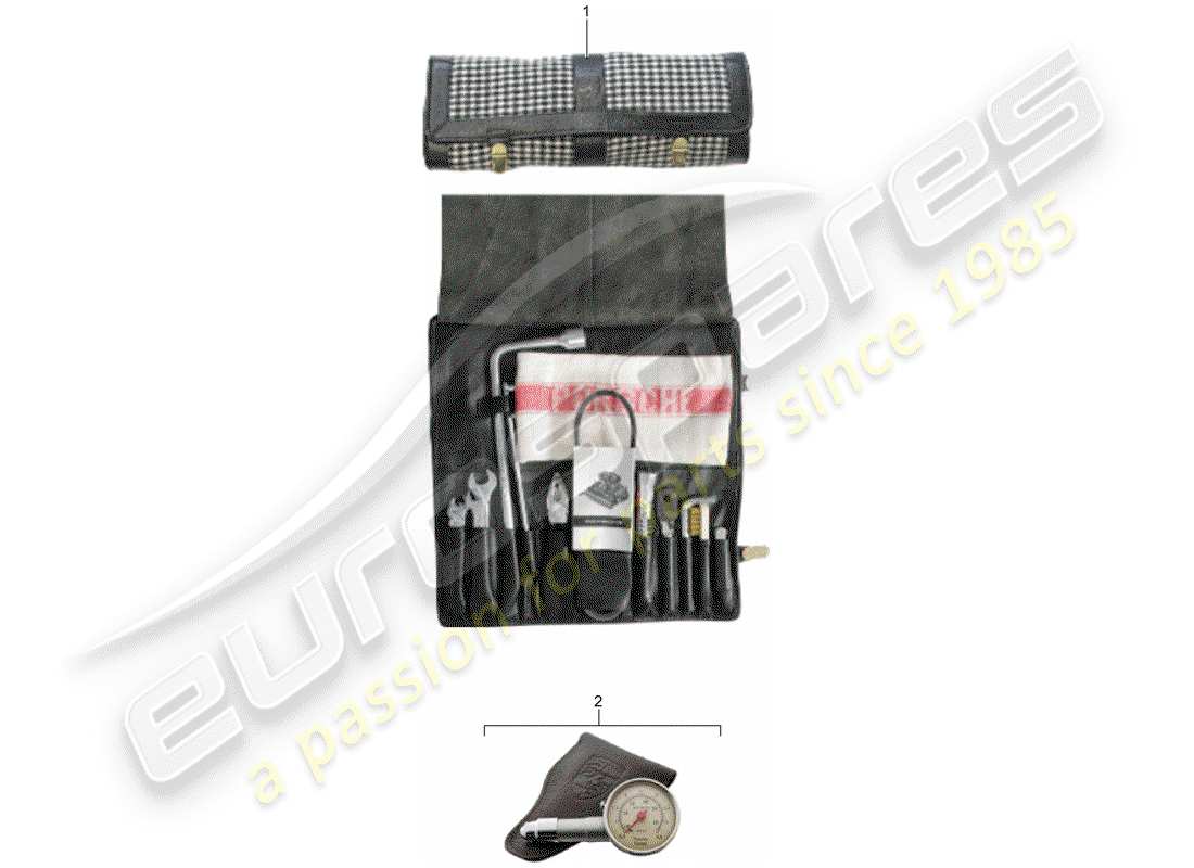 porsche 1970 (911) tool - jack - box with bulbs - first aid kit part diagram