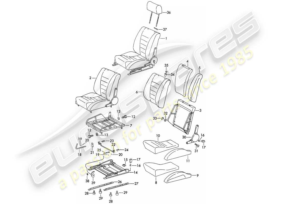 porsche 1970 (911) sports seat part diagram