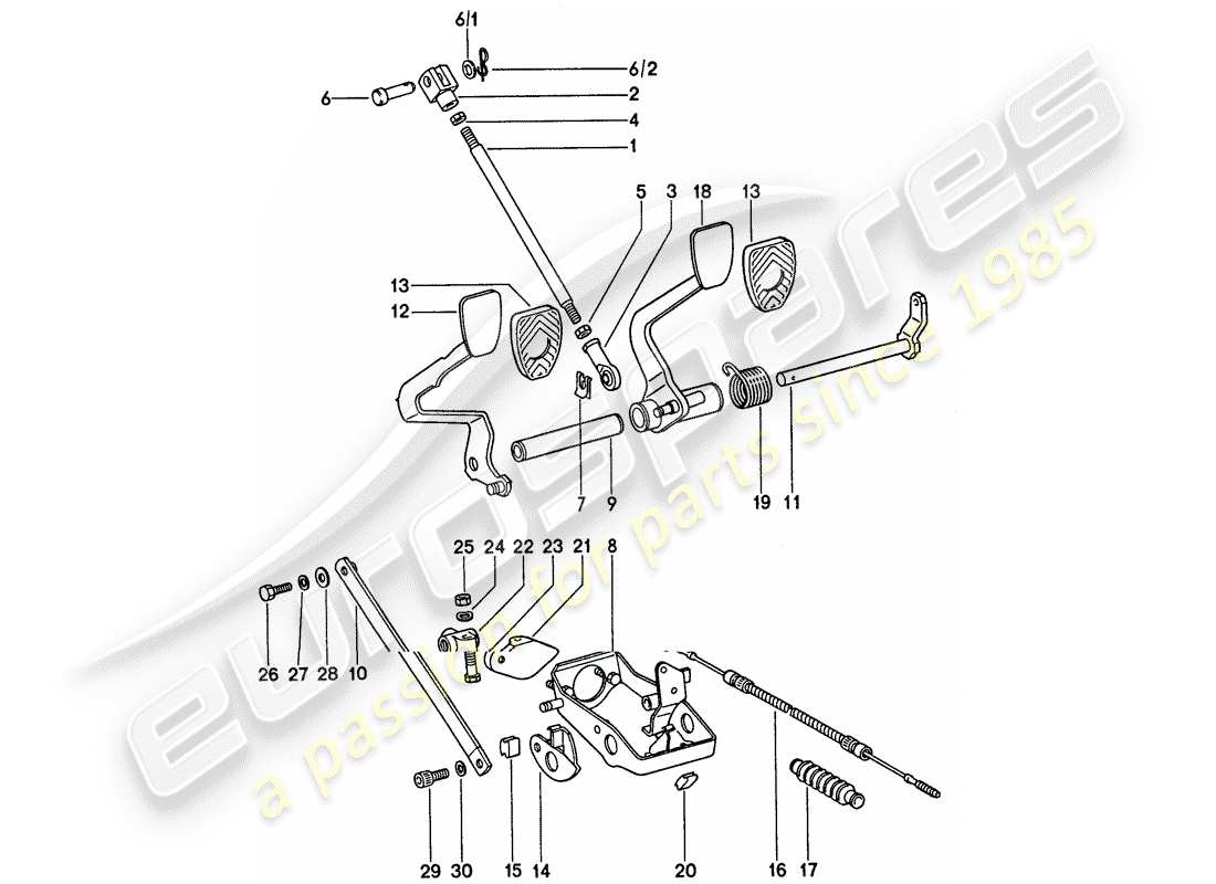 porsche 1976 (911) pedals - for vehicles with - brake booster part diagram