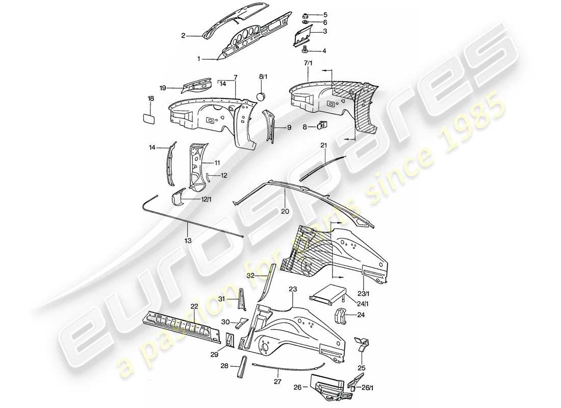 porsche 1975 (911) interior panelling part diagram