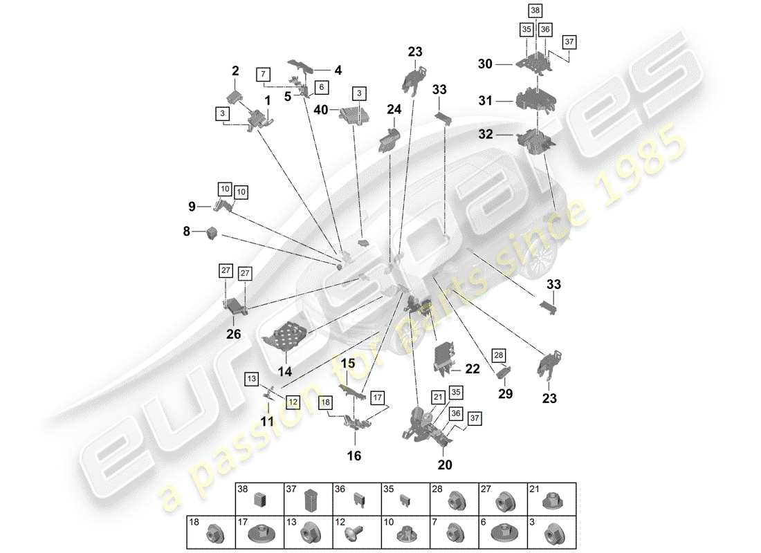 porsche 2020 (cayenne e3 9ya/9yb) fuse box/relay plate part diagram