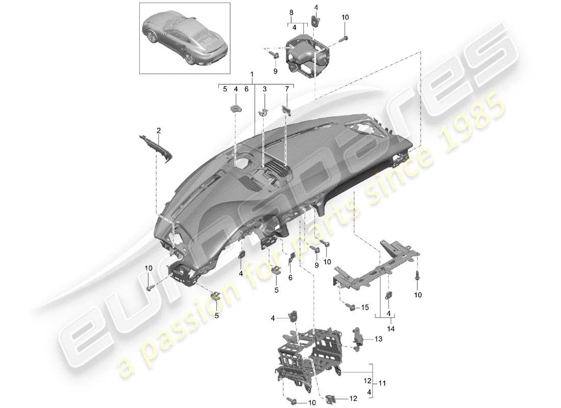 porsche 991 turbo (2020) dash panel trim parts diagram