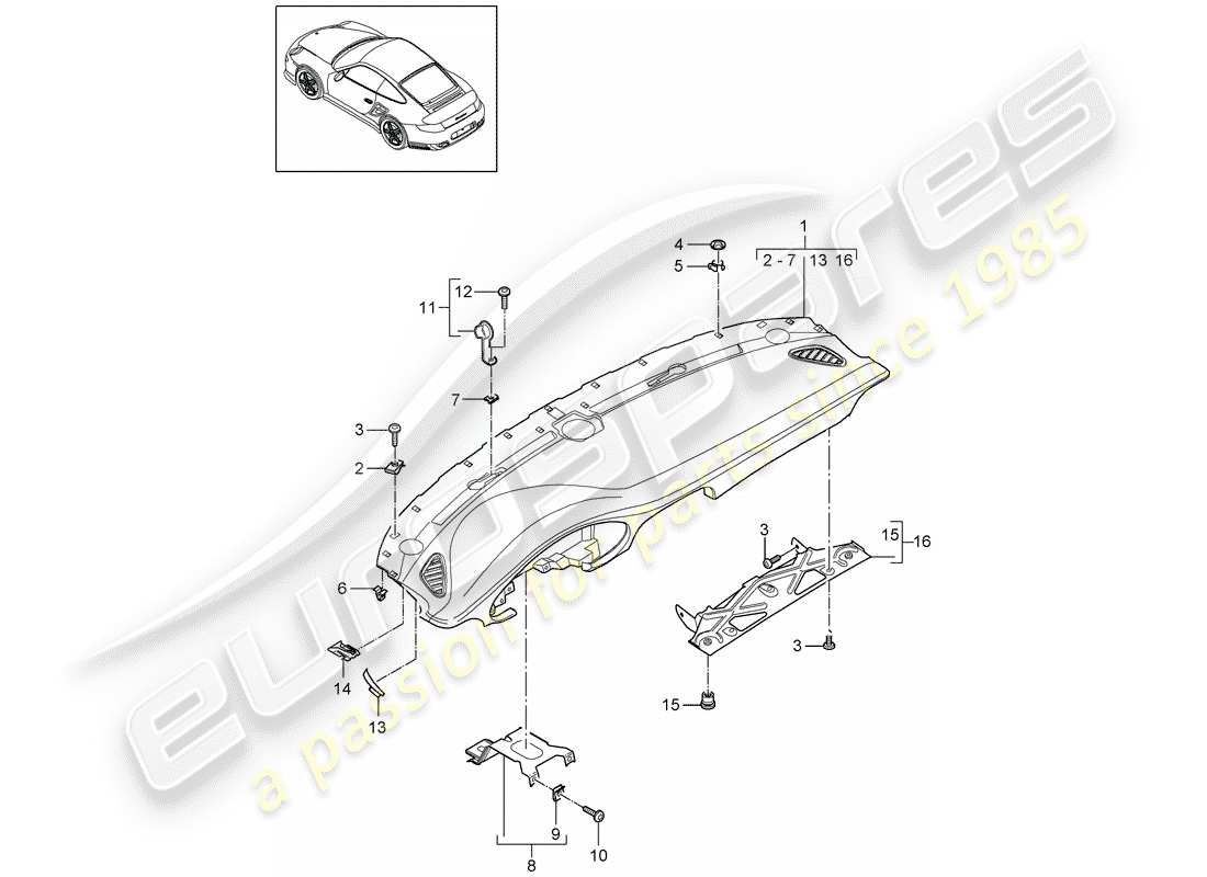porsche 2012 (997-2 turbo / gt2 rs) dash panel trim part diagram