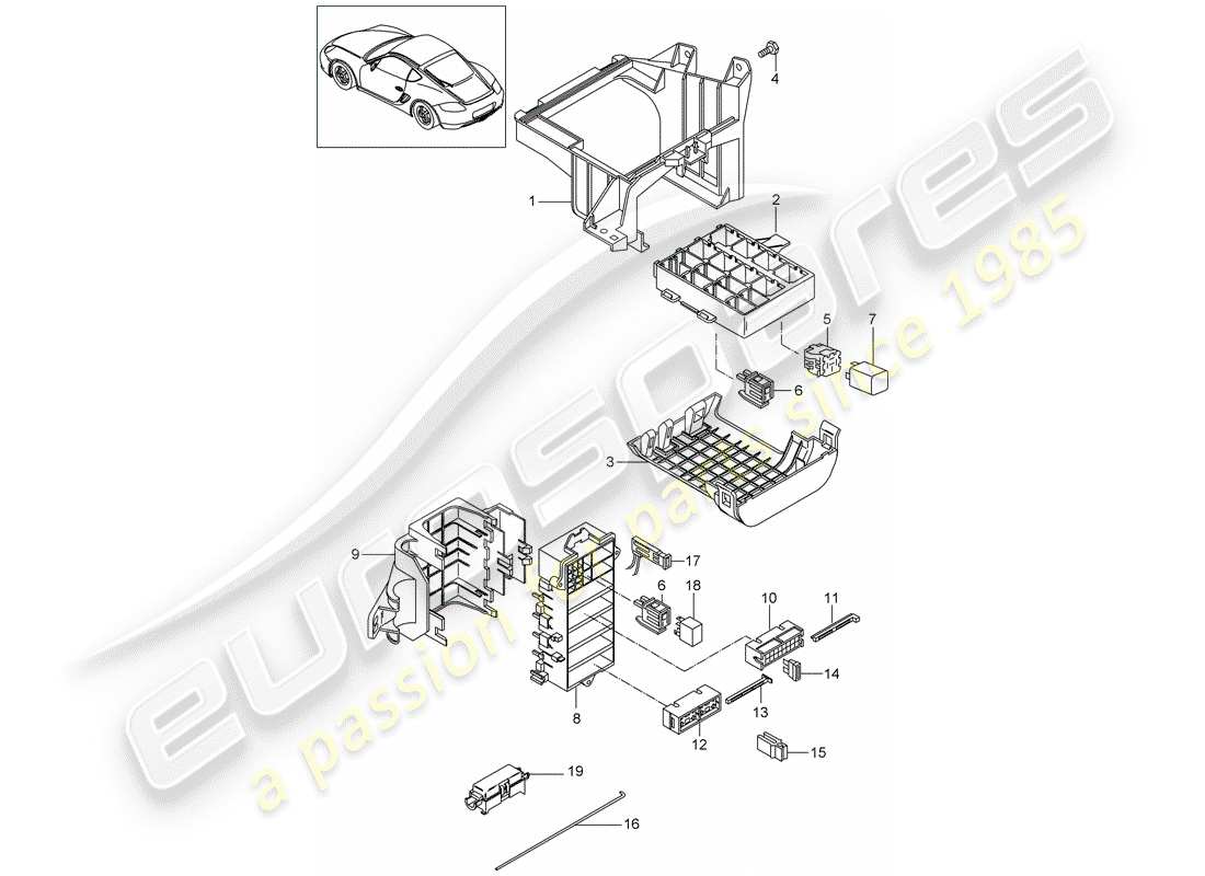 porsche 2012 (987 cayman) fuse box/relay plate part diagram