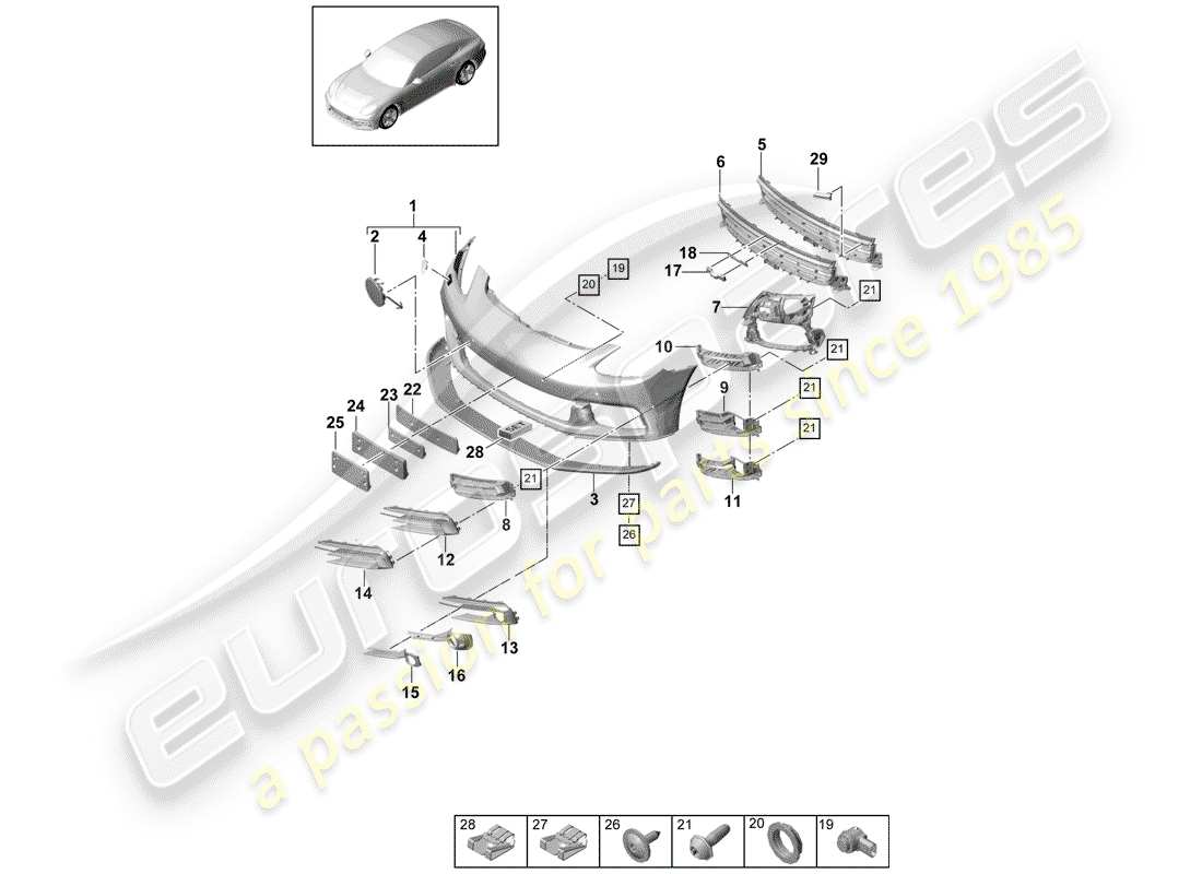 porsche panamera 971 (2018) bumper part diagram