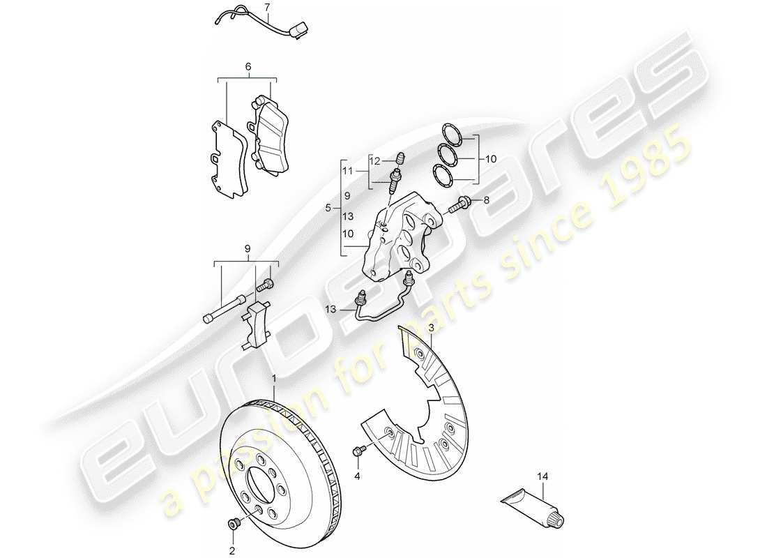 porsche cayenne (2009) disc brakes part diagram