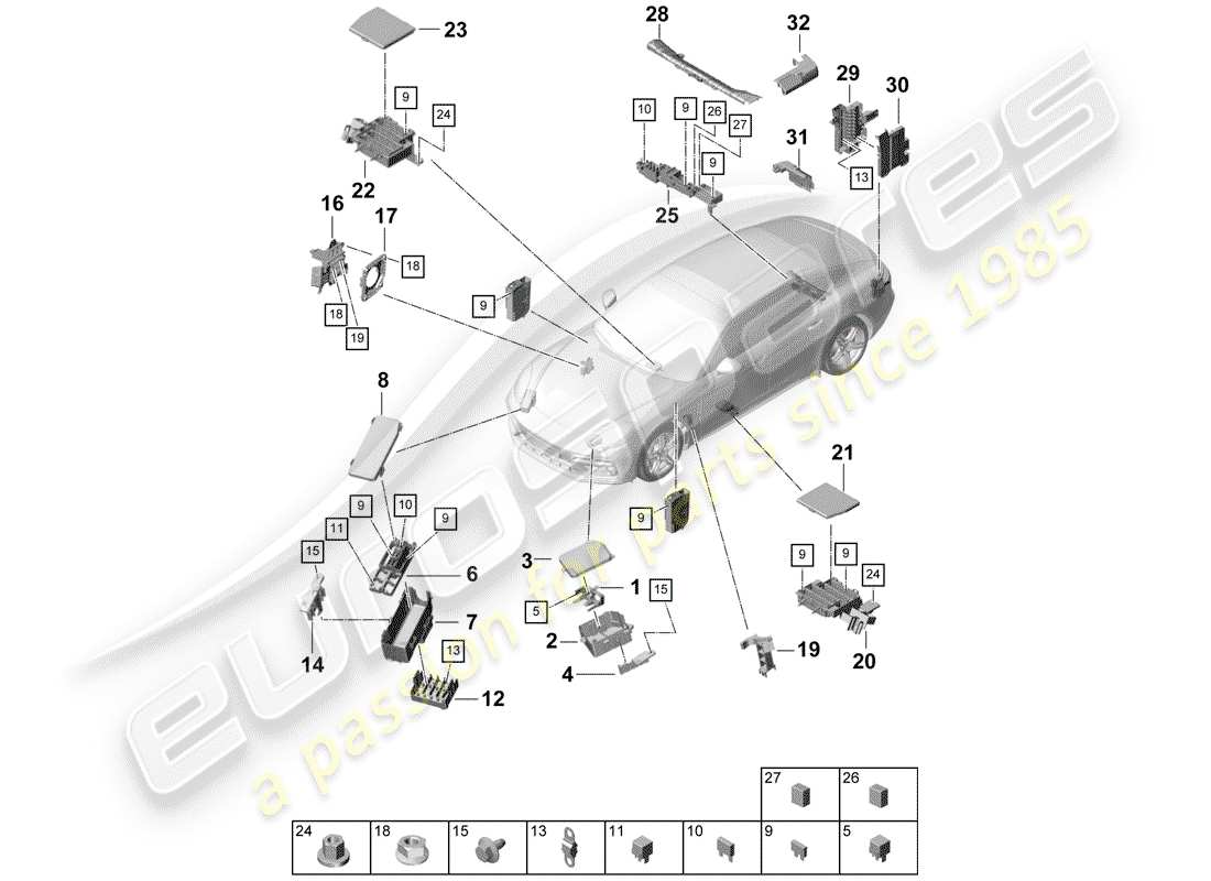 porsche 2019 (panamera 971-1) fuse box/relay plate part diagram