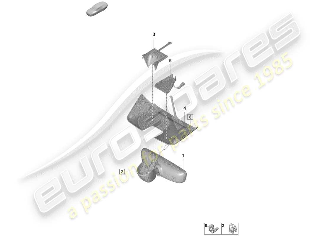 porsche 2019 (992-1) rear view mirror inner parts diagram