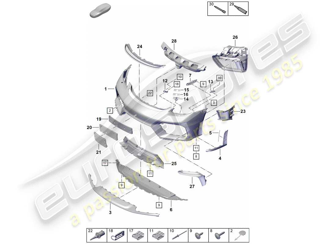 porsche 2019 (718 boxster spyder) bumper part diagram