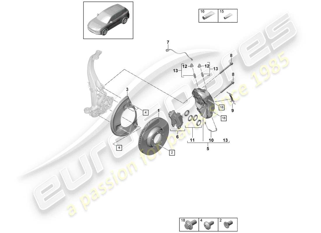 porsche 2020 (cayenne e3 9ya/9yb) disc brakes part diagram