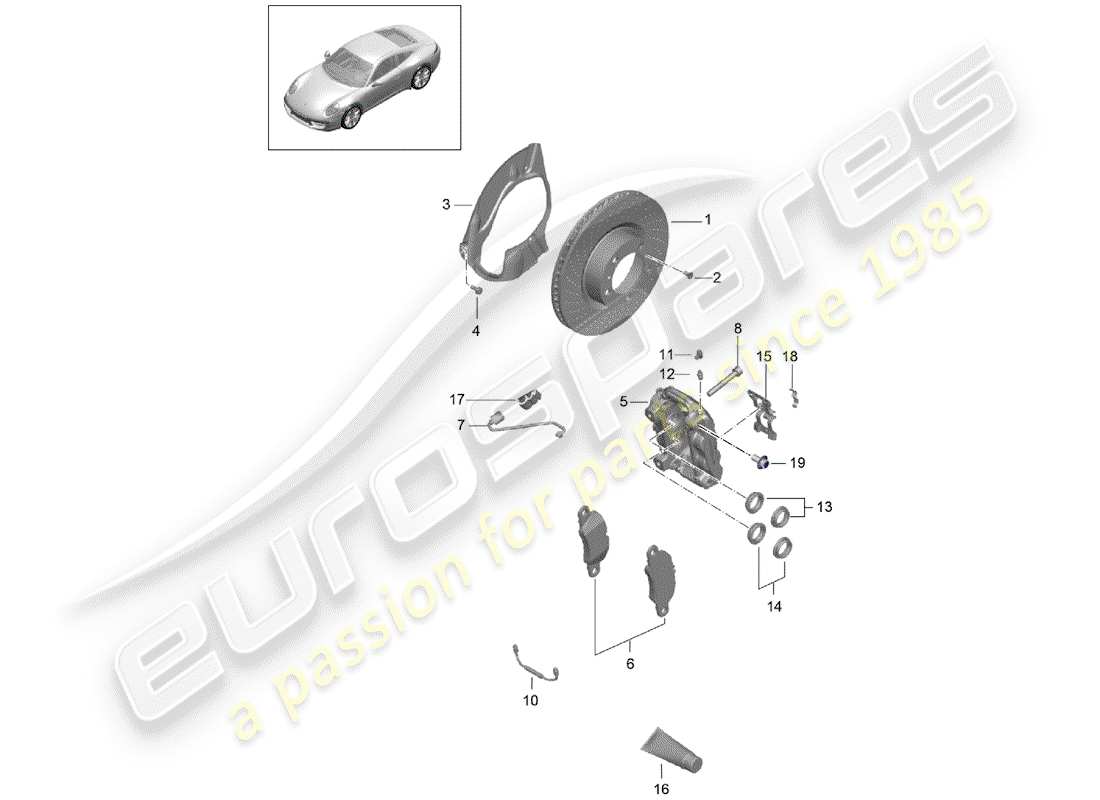 porsche 991 (2015) disc brakes part diagram