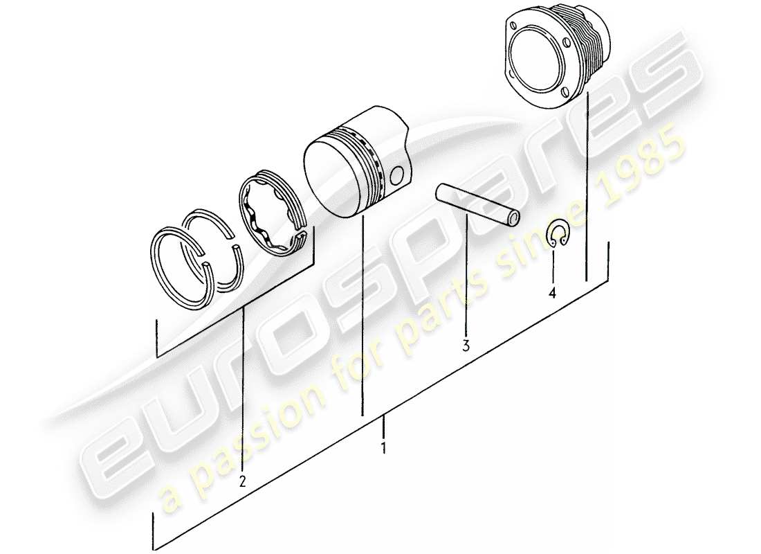 porsche 1972 (914) cylinder with pistons part diagram