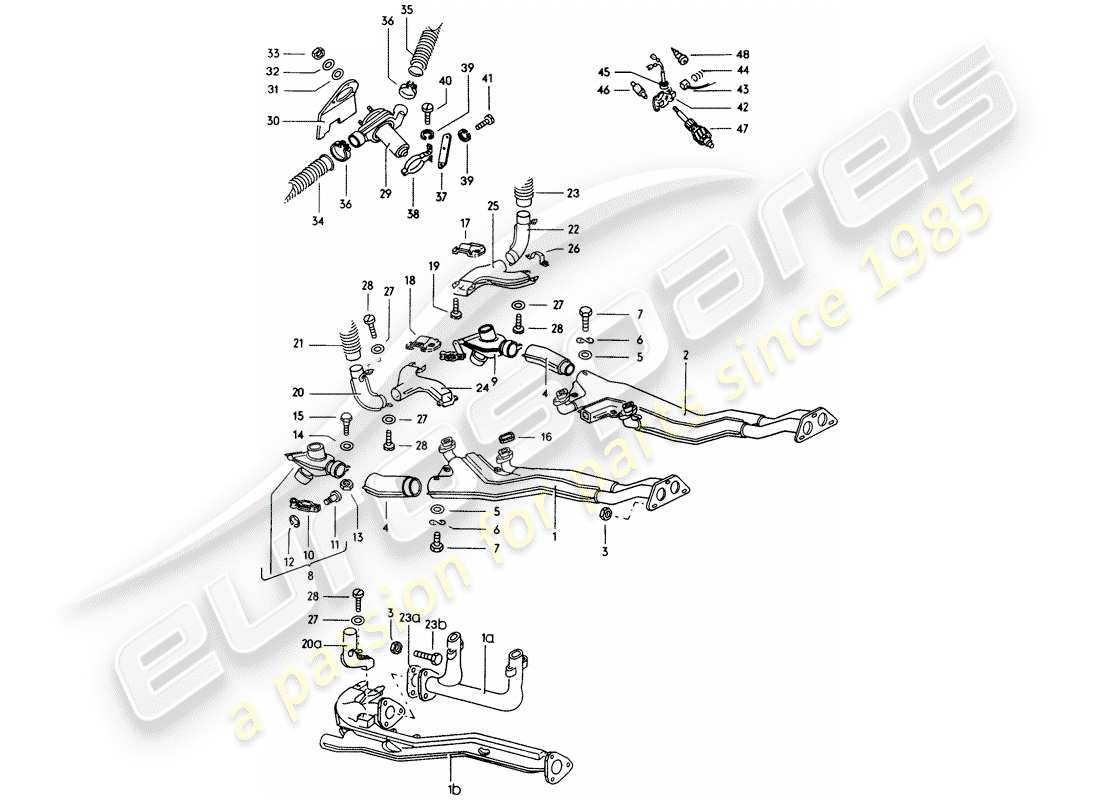 porsche 1971 (914) exhaust system - heater core part diagram