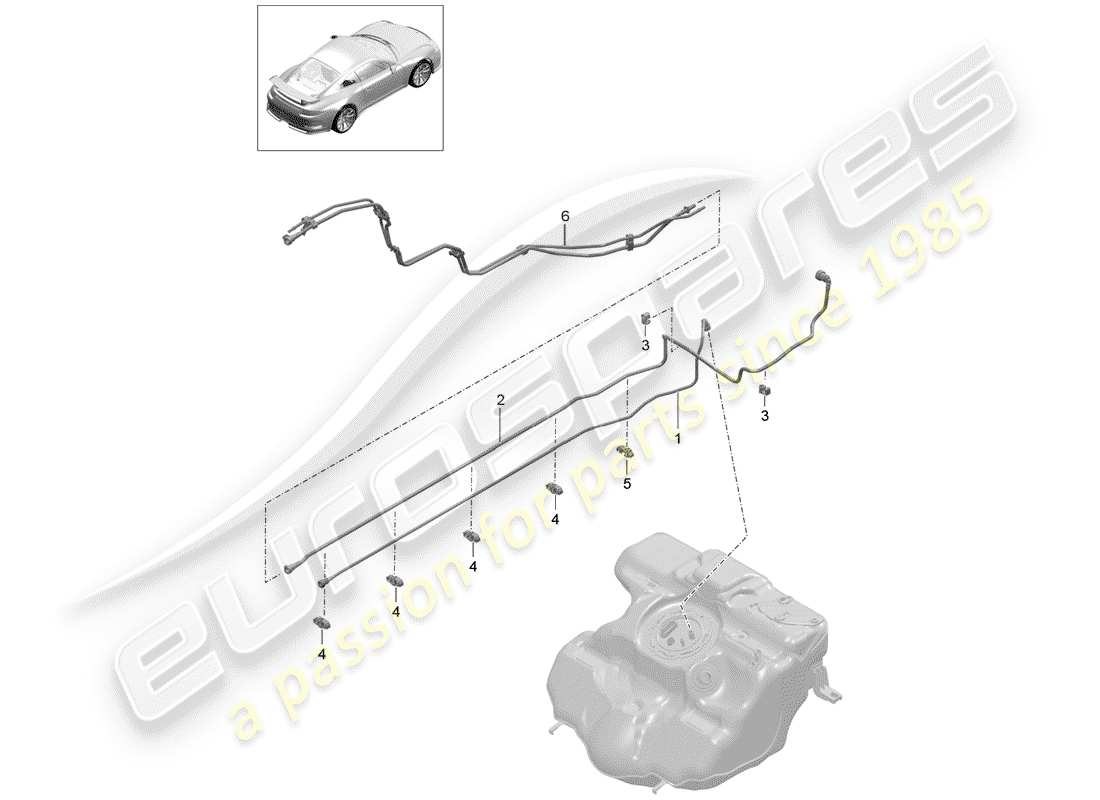 porsche 991r/gt3/rs (2014) fuel line parts diagram