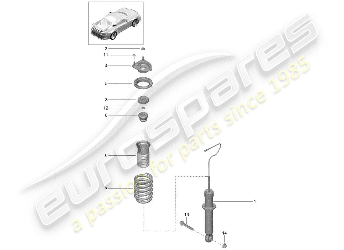 porsche 2014 (991-1 r/gt3/rs) shock absorber part diagram