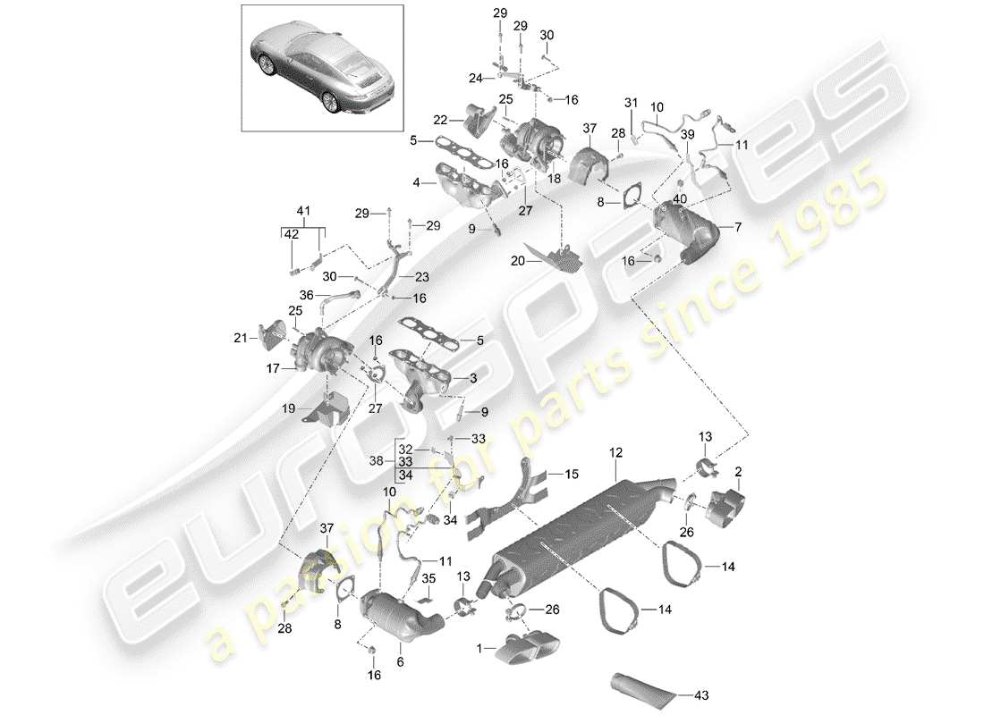porsche 991 turbo (2015) exhaust system parts diagram