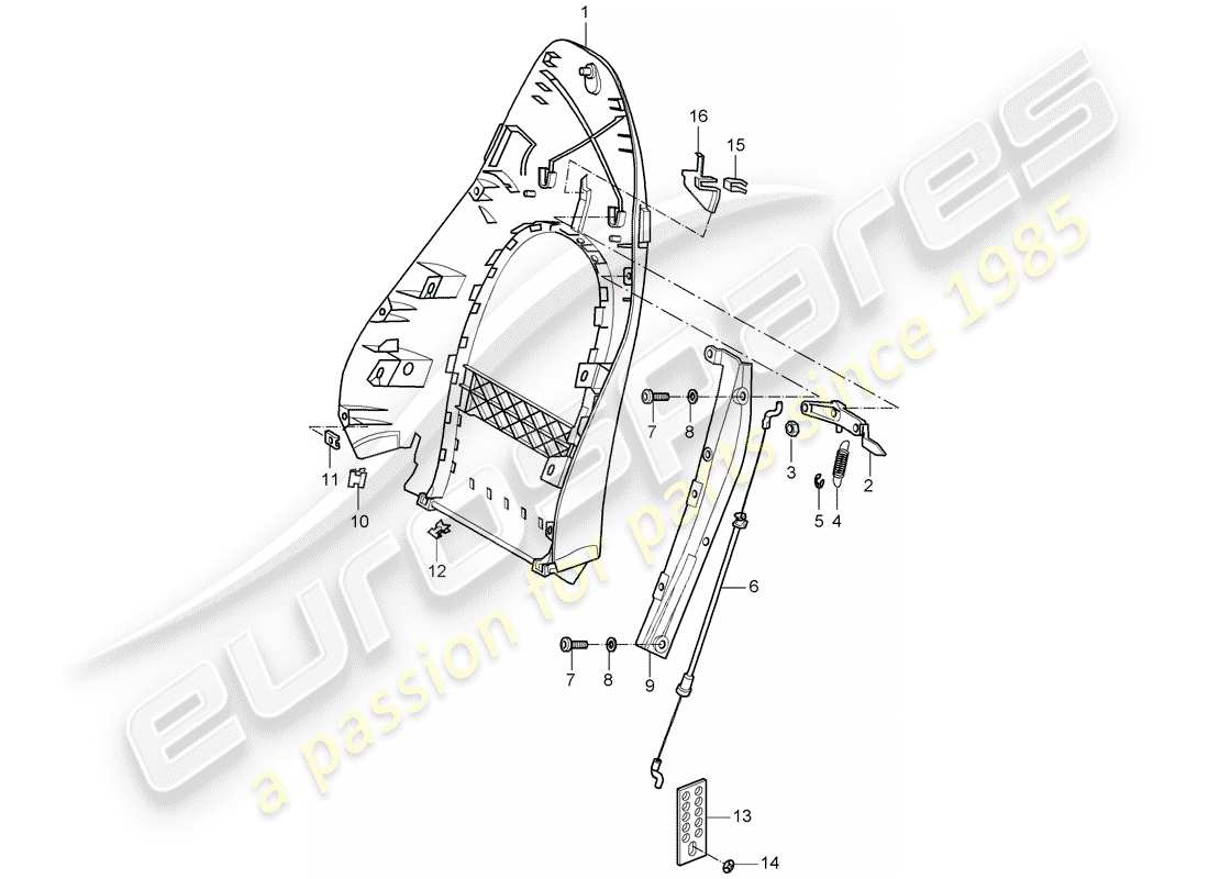 porsche 2001 (986 boxster) backrest shell - standard seat - comfort seat part diagram