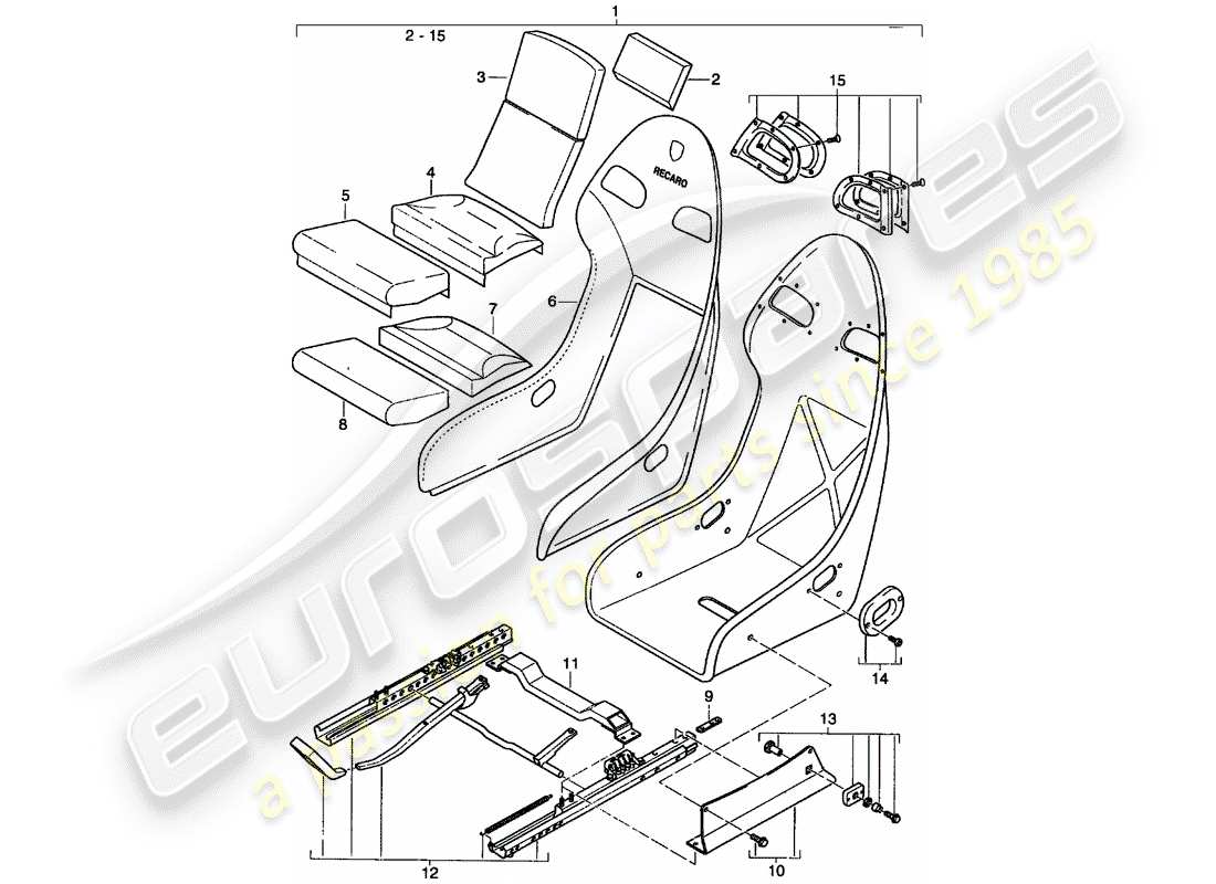 porsche 996 t/gt2 (2002) seat - perlon velour parts diagram