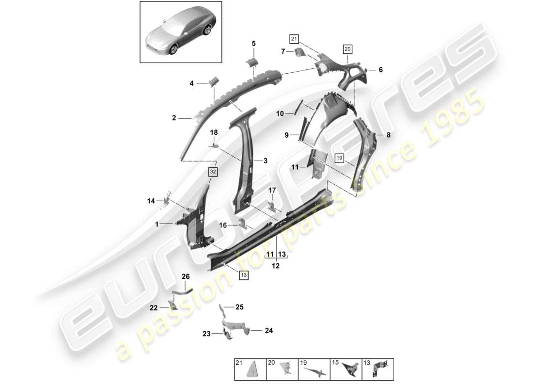 porsche 2020 (panamera 971-1) side part inner outer parts diagram