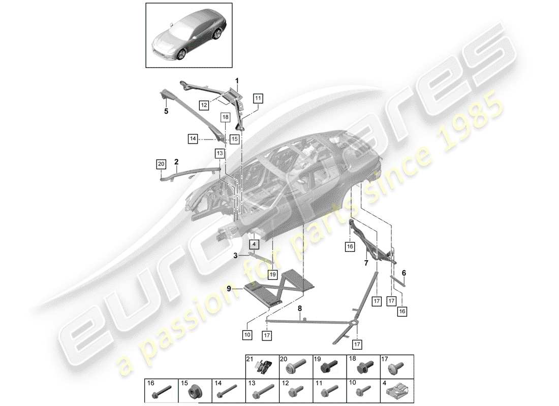 porsche 2020 (panamera 971-1) dome strut parts diagram