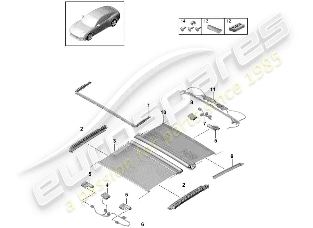 porsche 2020 (panamera 971-1) glass sliding roof part diagram