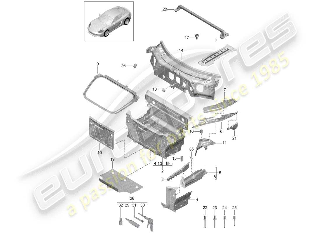 porsche 2018 (718 cayman) front end part diagram