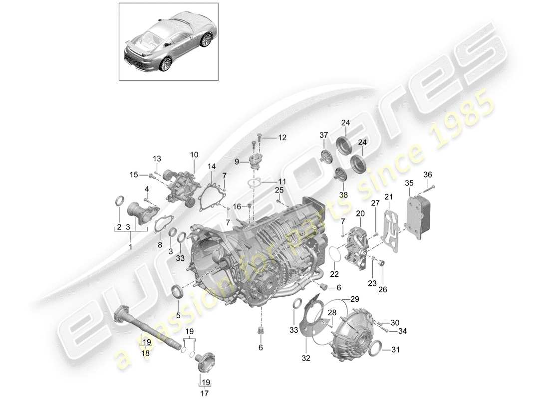 porsche 991r/gt3/rs (2014) manual gearbox parts diagram