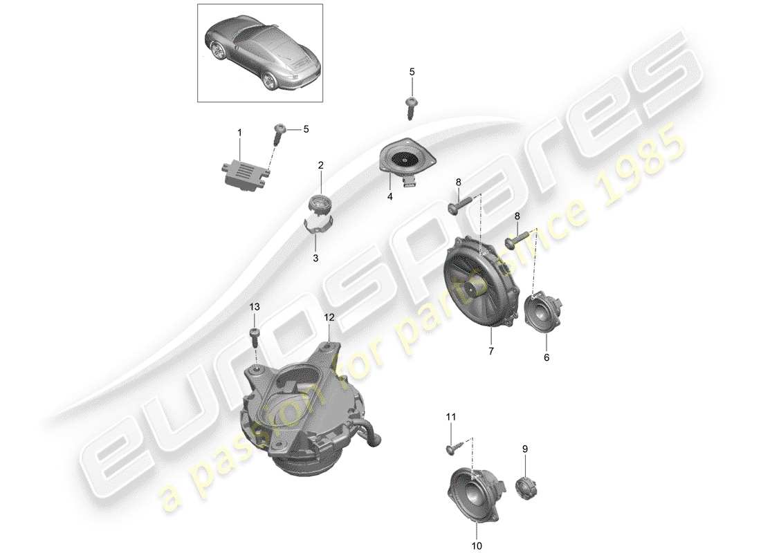 porsche 991 (2015) loudspeaker parts diagram