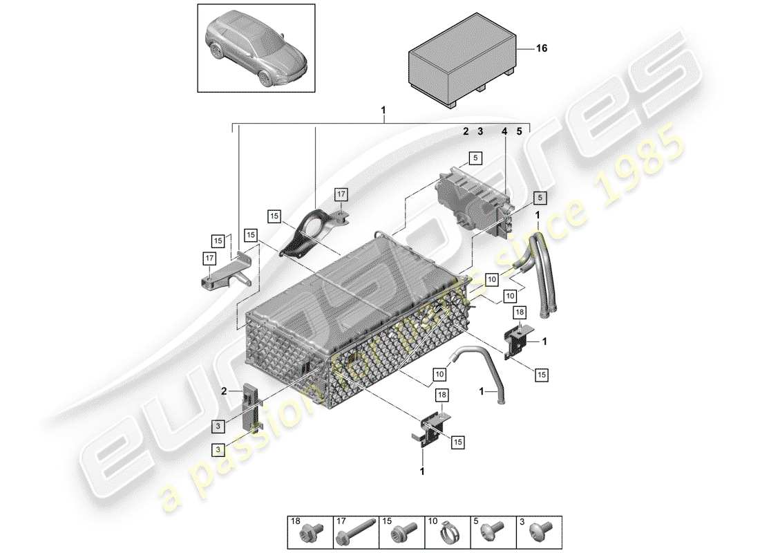porsche 2020 (cayenne e3 9ya/9yb) hybrid battery part diagram