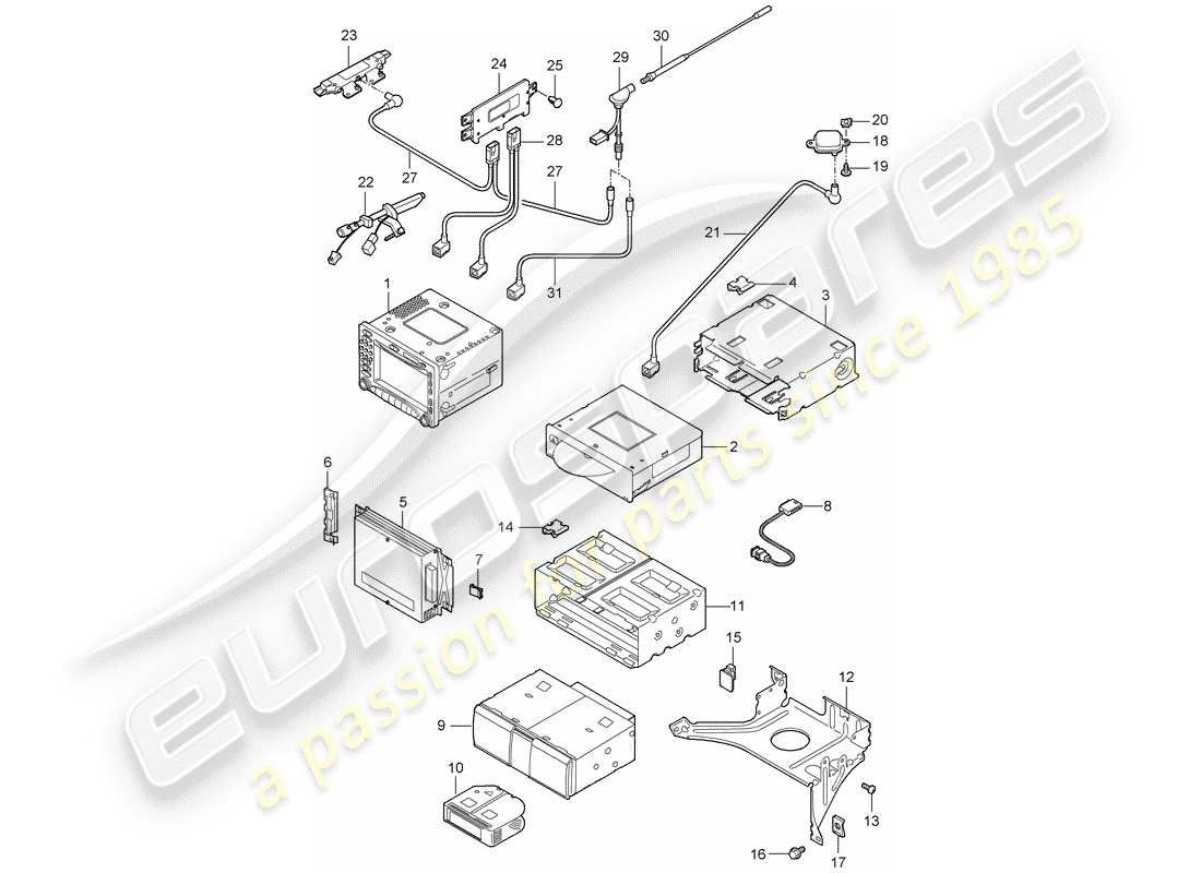 porsche 2007 (987 cayman) radio unit part diagram