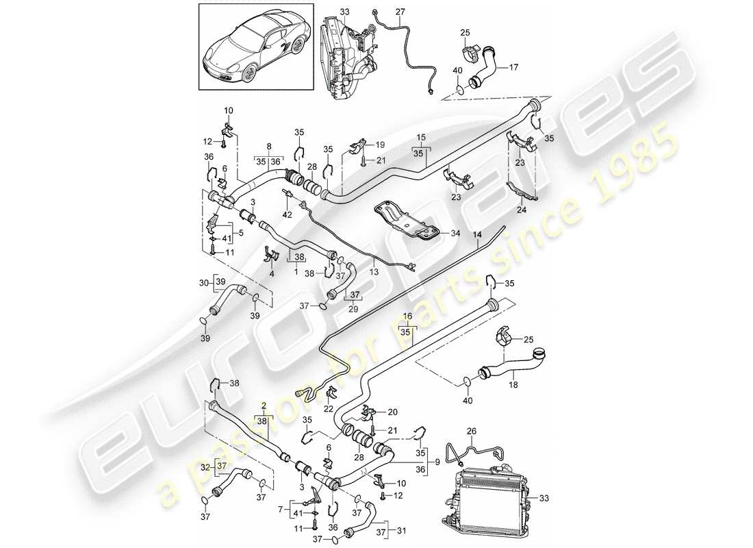 porsche 2011 (987 cayman) water cooling 2 part diagram