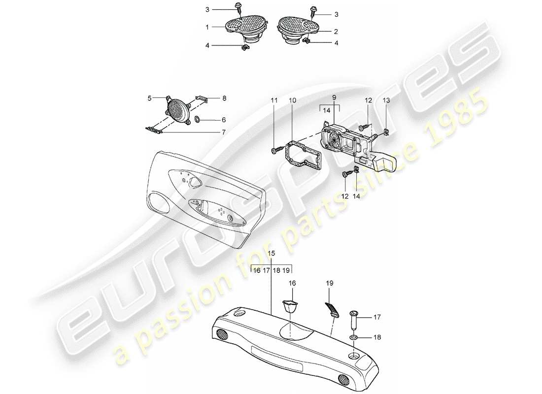 porsche 1999 (986 boxster) loudspeaker - d - mj 2002>> parts diagram