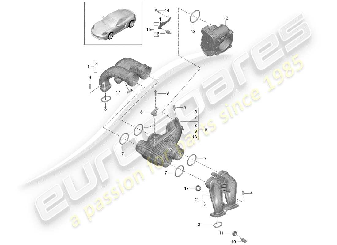 porsche 2017 (718 cayman) intake air distributor part diagram