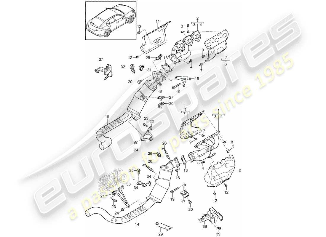 porsche panamera 970 (2012) exhaust system part diagram