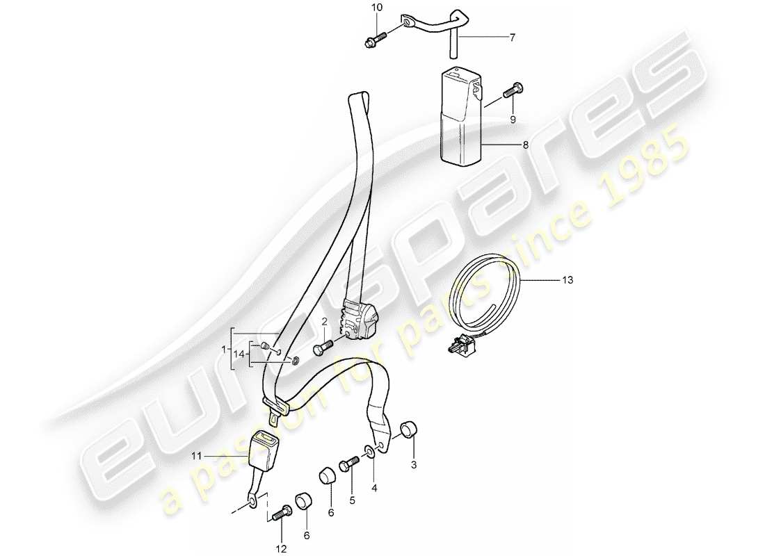 porsche 2003 (996 turbo / gt2) seat belt part diagram